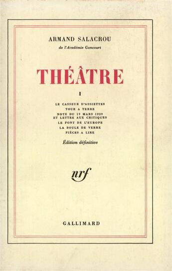 Couverture du livre « Theatre » de Armand Salacrou aux éditions Gallimard