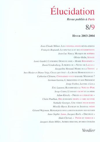 Couverture du livre « Elucidation n 8-9 » de  aux éditions Verdier