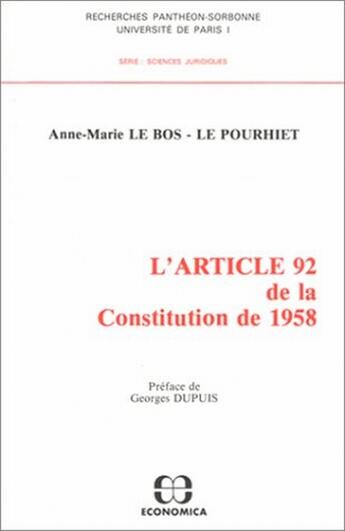Couverture du livre « Article 92 De La Constitution » de Le Bos-Le Pourh aux éditions Economica