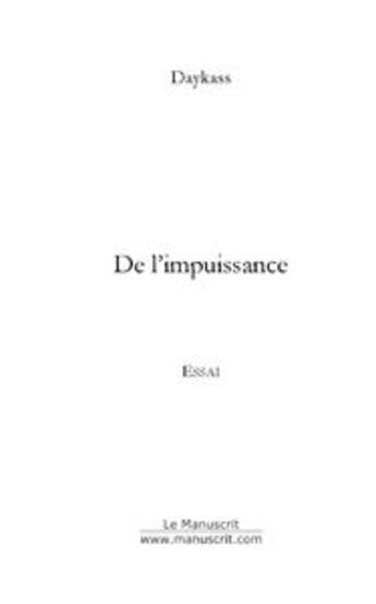 Couverture du livre « De l'impuissance » de Daykass Johnny aux éditions Le Manuscrit