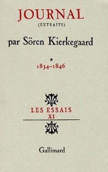 Couverture du livre « Journal - vol01 - extraits-1834-1846 » de Kierkegaard Sren aux éditions Gallimard