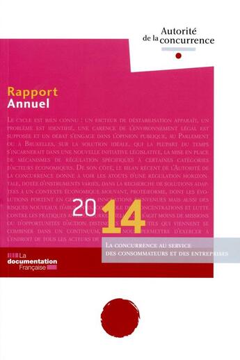 Couverture du livre « Rapport 2014 » de Autorite De La Concurrence aux éditions Documentation Francaise