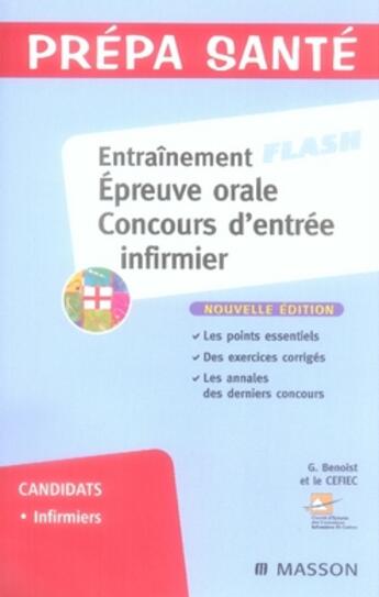 Couverture du livre « Entraînement épreuve orale concours d'entrée infirmier (2e édition) » de  aux éditions Elsevier-masson