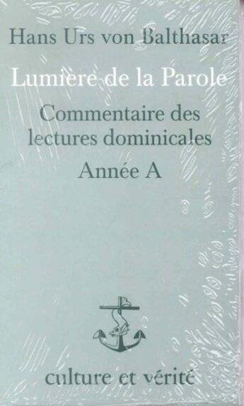 Couverture du livre « Lumiere de la parole annee a » de  aux éditions Lessius