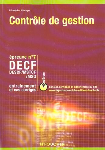 Couverture du livre « Controle De Gestion ; Ep7 ; Decf ; Entrainement Et Corriges » de Geraldine Langlois aux éditions Foucher