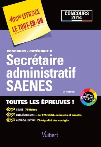 Couverture du livre « Concours secrétaire administratif et SAENES ; catégorie B ; 2014 (2e édition) » de  aux éditions Vuibert