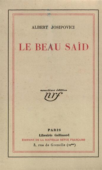 Couverture du livre « Le beau said » de Josipovici Albert aux éditions Gallimard