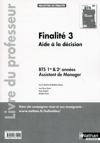 Couverture du livre « Finalite 3 - aide a la decision bts 1re et 2e annees les finalites livre du professeur » de Doussy/Cluniat aux éditions Nathan