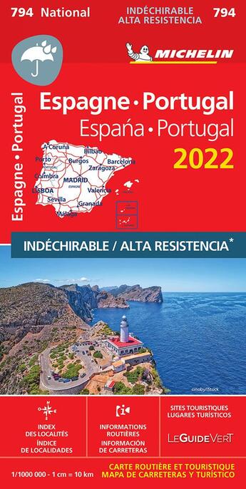 Couverture du livre « Espana, Portugal : papel alta resistencia / Espagne, Portugal (édition 2022) » de Collectif Michelin aux éditions Michelin