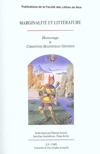 Couverture du livre « Marginalite et litterature hommage a christine martineau-genieys » de Accarie.Gouttebroze. aux éditions Fac De Lettres Nice