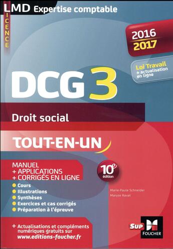 Couverture du livre « DCG 3 ; droit social ; manuel et applications ; millésime 2015-2016 (10e edition) » de  aux éditions Foucher