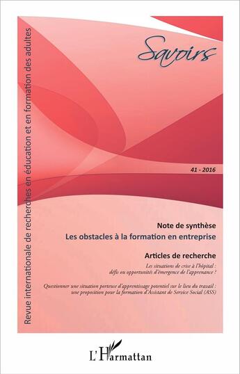 Couverture du livre « Les obstacles à la formation en entreprise (édition 2016) » de Jean-Francois Roussel et Claudie Solar et Daniel Baril et Anne-Paule Duarte et Nancy Lauzon et Elisabeth Ollivier aux éditions L'harmattan