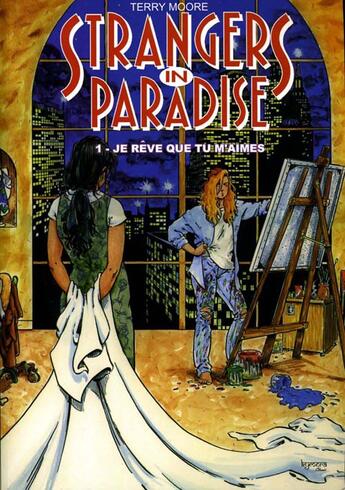 Couverture du livre « Strangers in paradise Tome 1 : je rêve que tu m'aimes » de Terry Moore aux éditions Kymera