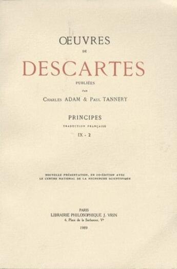 Couverture du livre « Oeuvres complètes t.9-2 » de Rene Descartes aux éditions Vrin