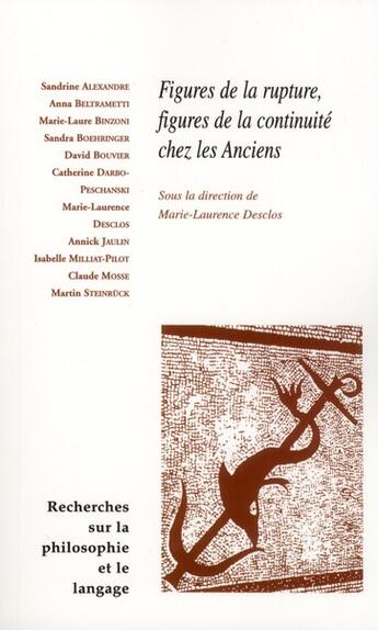 Couverture du livre « Figures de la rupture, figures de la continuité chez les anciens » de Marie-Laurence Desclos aux éditions Vrin