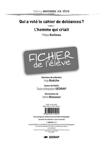 Couverture du livre « Qui a vole le cahier de doleances ? - fichier » de  aux éditions Sedrap