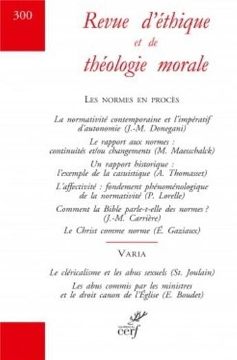 Couverture du livre « Revue d'ethique et de theologie morale numero 300decembre 2018 » de Collectif Clairefont aux éditions Cerf