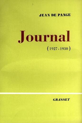 Couverture du livre « Journal, Tome 1 : 1927-1930 » de Pange Pauline aux éditions Grasset