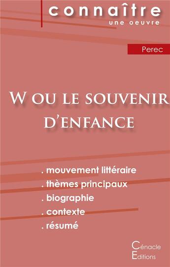 Couverture du livre « W ou le souvenir d'enfance, de Georges Pérec » de  aux éditions Editions Du Cenacle