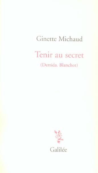 Couverture du livre « Tenir au secret » de Ginette Michaud aux éditions Galilee