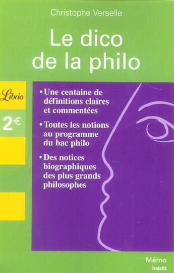 Couverture du livre « Le dico de la philo » de Christophe Verselle aux éditions J'ai Lu