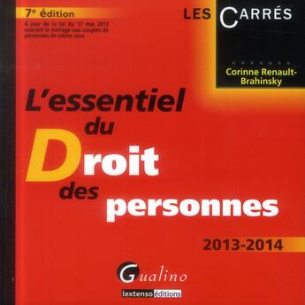 Couverture du livre « L'essentiel du droit des personnes (7e édition) » de Corinne Renault-Brahinsky aux éditions Gualino