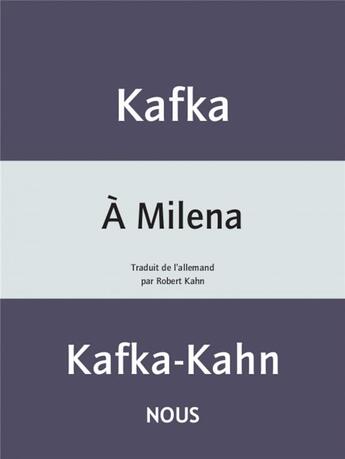 Couverture du livre « À Milena » de Franz Kafka aux éditions Nous