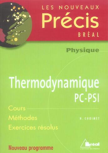 Couverture du livre « Thermodynamique ; PC-PSI » de Choimet aux éditions Breal