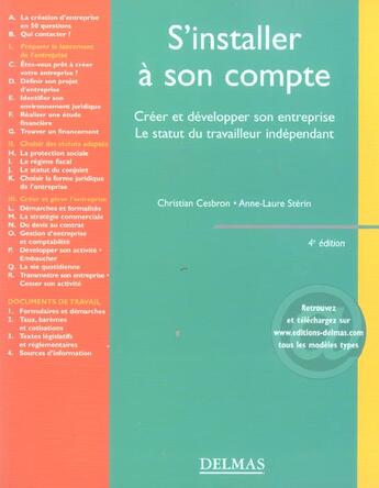 Couverture du livre « S'installer a son compte : creer et developper son entreprise ; le statut du travailleur independant (4e édition) » de Anne-Laure Sterin et Christian Cesbron aux éditions Delmas