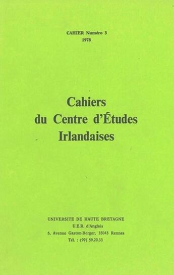 Couverture du livre « CAHIERS IRLANDAIS 3 » de Pur aux éditions Pu De Rennes