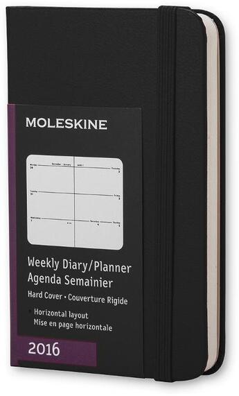Couverture du livre « Agenda semainier horizontal 2016 très petit format noir couverture rigide » de  aux éditions Moleskine