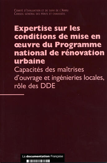 Couverture du livre « Expertise sur les conditions de mise en oeuvre du programme national de rénovation urbaine » de  aux éditions Documentation Francaise