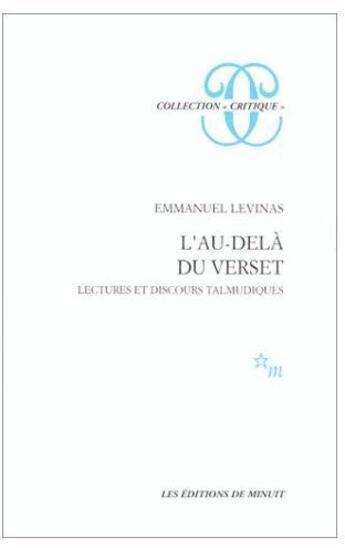 Couverture du livre « L'au-delà du verset ; lectures et discours talmudiques » de Emmanuel Levinas aux éditions Minuit