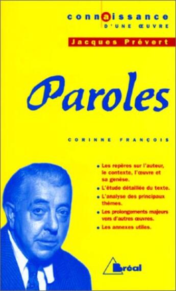 Couverture du livre « Paroles - prevert » de François aux éditions Breal