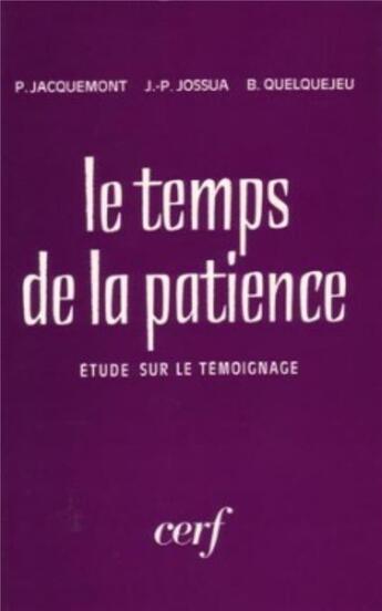 Couverture du livre « Le temps de la patience » de Marguerite Hoppenot aux éditions Cerf