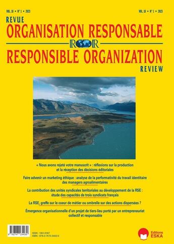 Couverture du livre « REVUE DE L'ORGANISATION RESPONSABLE : Faire advenir un marketing éthique : analyse de la performativité du travail identitaire des managers agroalimentaires » de Berrier-Lucas Celine aux éditions Eska