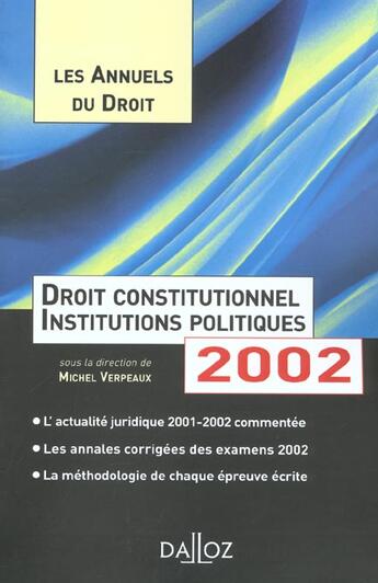 Couverture du livre « Droit Constitut 2002 Annuels Droit » de Verpeaux-M aux éditions Dalloz