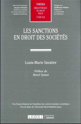 Couverture du livre « Les sanctions en droit des sociétés » de Louis-Marie Savatier aux éditions Lgdj