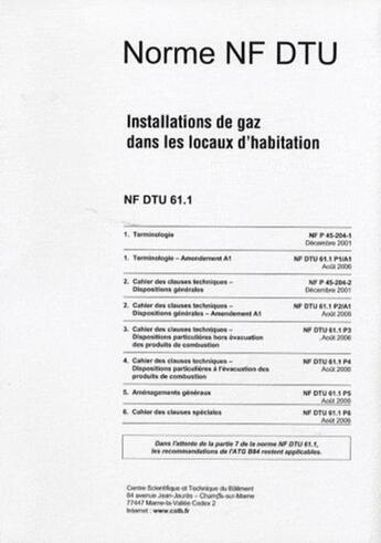 Couverture du livre « Dtu 61.1 installations de gaz dans les locaux d'habitation » de Cstb aux éditions Cstb