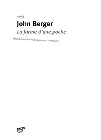 Couverture du livre « La forme d'une poche » de John Berger aux éditions Fage