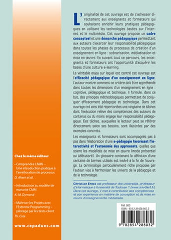 Couverture du livre « E-learning conception et mise en oeuvre d'un enseignement en ligne ; guide pratique pour une e-pédagogie » de Christian Ernst aux éditions Cepadues