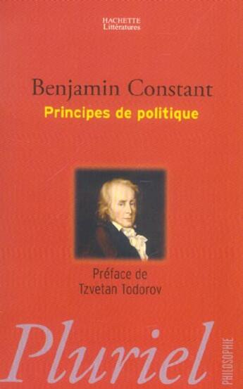 Couverture du livre « Principes De Politique » de Constant-B aux éditions Pluriel