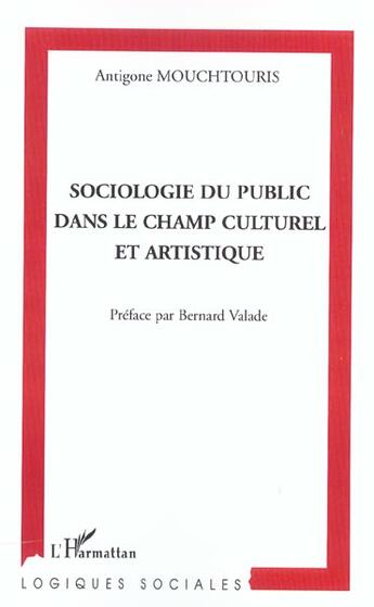 Couverture du livre « Sociologie du public dans le champ culturel et artistique » de Antigone Mouchtouris aux éditions L'harmattan