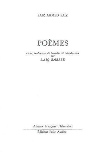 Couverture du livre « Poèmes » de Ahmed Faiz Faiz aux éditions Folle Avoine