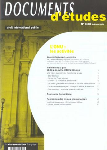 Couverture du livre « Documents d'etudes ; l'onu t.2 » de  aux éditions Documentation Francaise