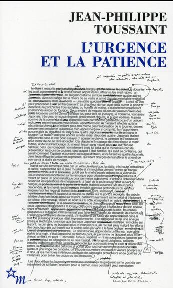Couverture du livre « L'urgence et la patience » de Jean-Philippe Toussaint aux éditions Minuit