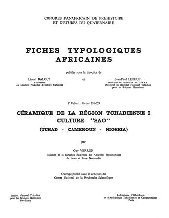 Couverture du livre « Fiches typologiques africaines : Céramique de la région tchadienne I et II : culture sao (Tchad, Cameroun, Nigeria) » de Guy Verron aux éditions Societe D'ethnologie