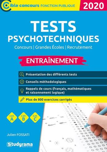 Couverture du livre « Tests psychotechniques ; entraînement (édition 2020) » de Julien Fossati aux éditions Studyrama