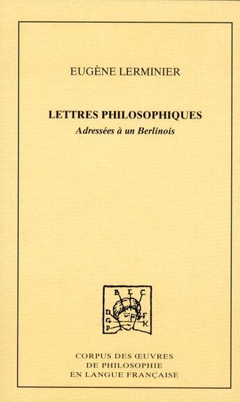 Couverture du livre « Lettres a un philosophe berlinois » de Lerminier E aux éditions Pu De Dijon