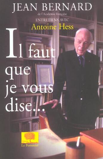 Couverture du livre « Il faut que je vous dise - entretiens avec antoine hess » de Jean Bernard aux éditions Le Pommier